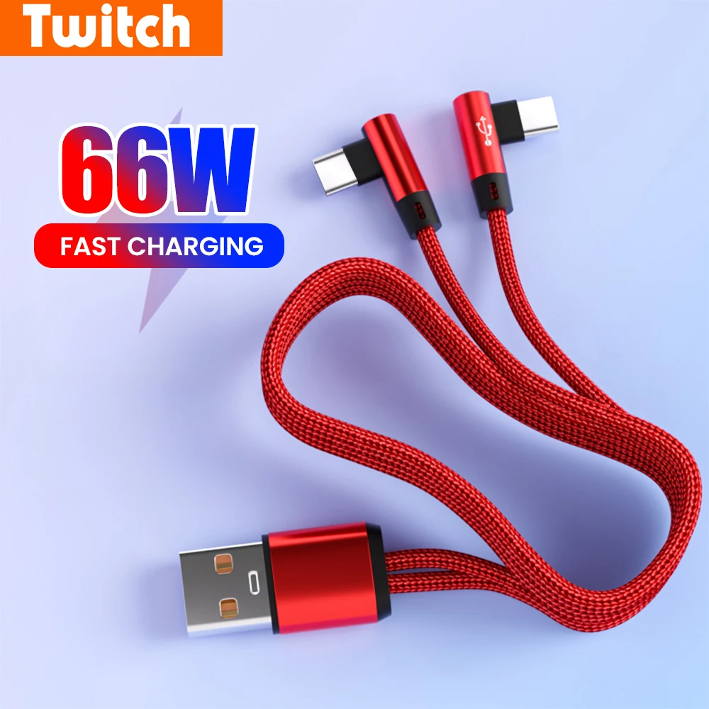 

90° Elbow 66W USB Type C Cable Fast Charging USB A To Dual Type C Data Cable For iPhone 15 Samsung USB To USB C/Micro USB Cable