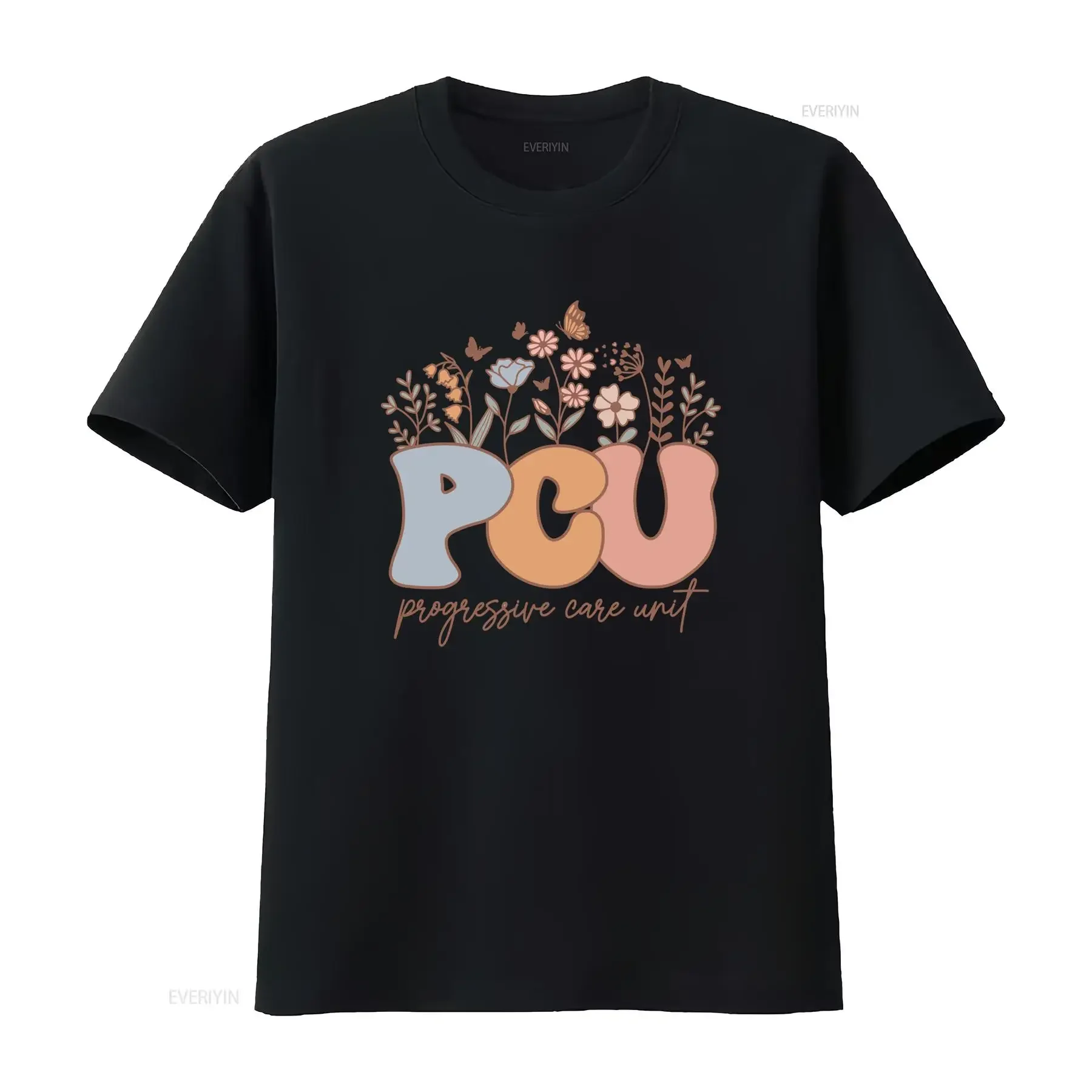 Retro Boho PCU Nurse Floral Print Progressive Care Unit Casual T Shirt vintage Washed graphic Comfortable fashion Slightly