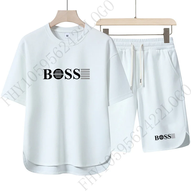 

2026 summer new men's casual round neck set, comfortable top casual sports shorts two-piece set