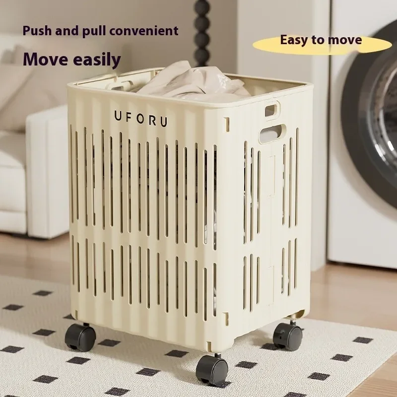 

Household Wheeled Movable Bedroom Bathroom Large Collection Box Home Supplie Folding Dirty Clothes Basket Clothes Storage Basket