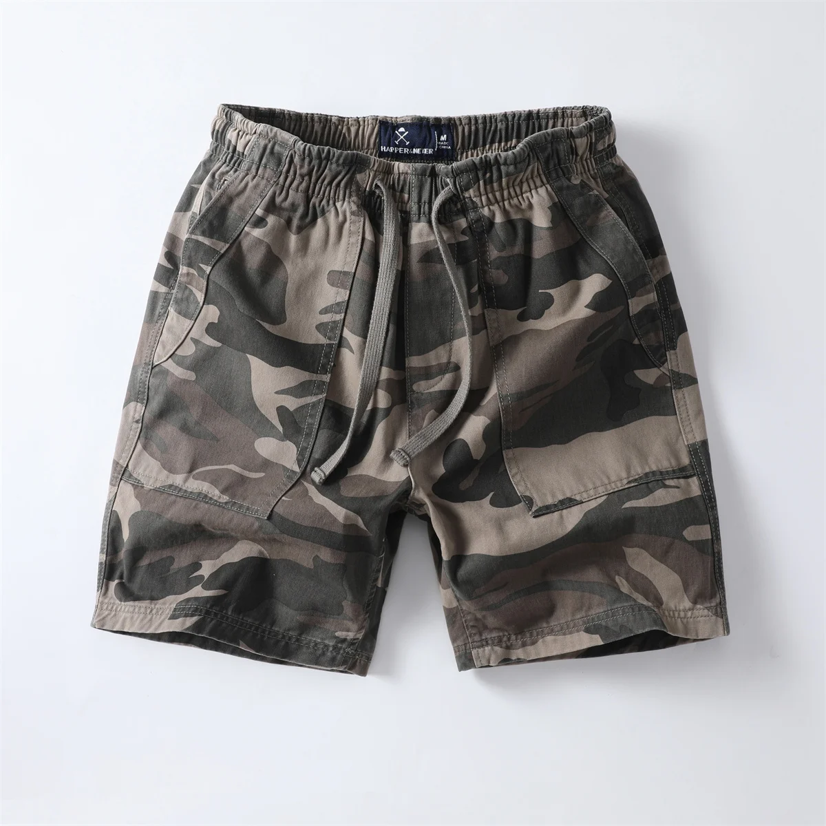 American Retro Style Men's Summer Casual Shorts Camouflage Drawstring Cotton Beach Shorts Plus Size Loose Sports Shorts