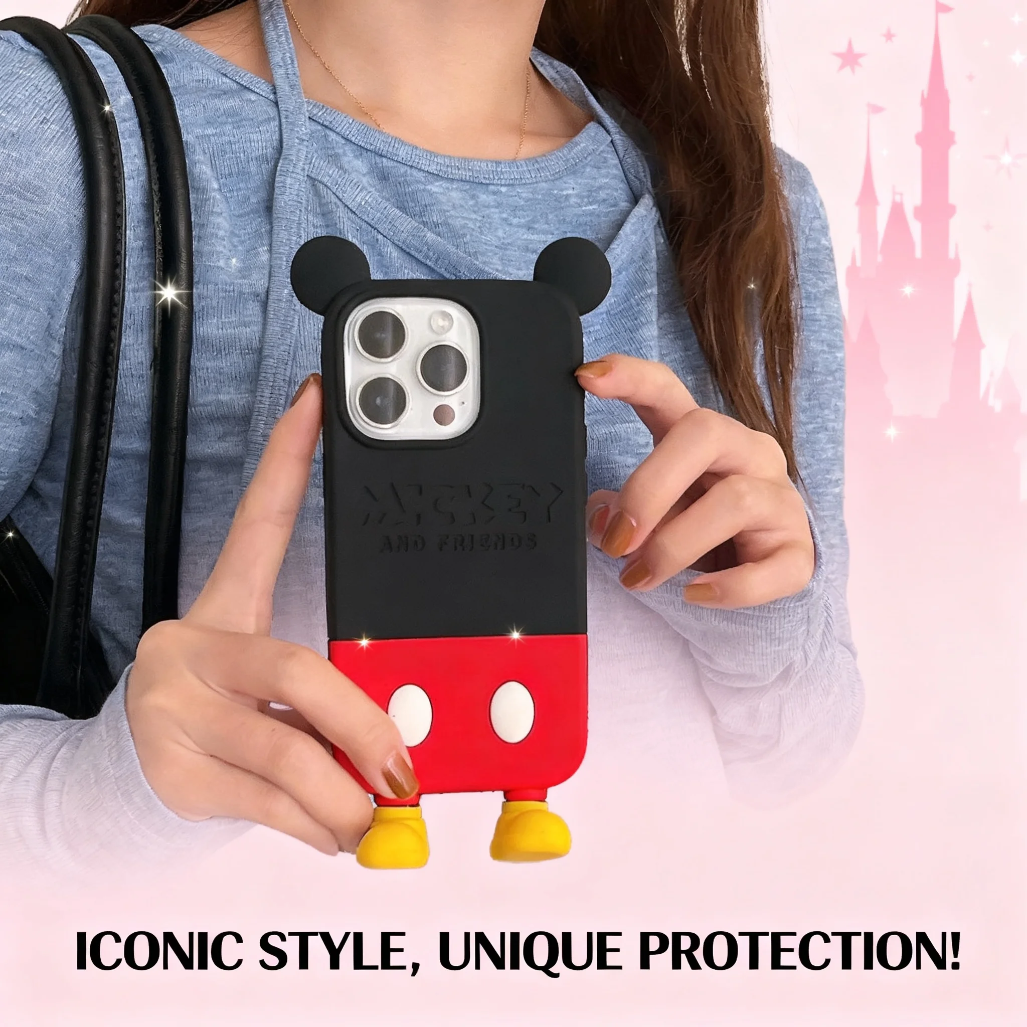 

Cartoon 3D Standing Back Mickey Mouse iPhone 17 16 15 14 13 12 11 Pro Max XR XS X 8 7 6 5 SE Case Cover for Girls Women Men
