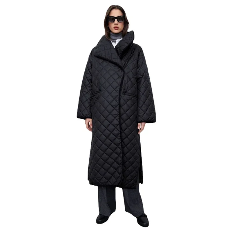 Simple Winter Cotton Coat Long Black Coat Long Sleeve Cotton-padded Jacket Warm Thin Cotton Jacket Women