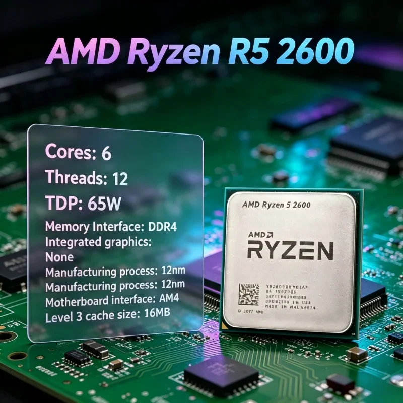 used-amd-ryzen-5-2600-processor-am4-6-core-12-thread-65w-tdp-16mb-l3-cache-ddr4-support-desktop-gaming-cpu