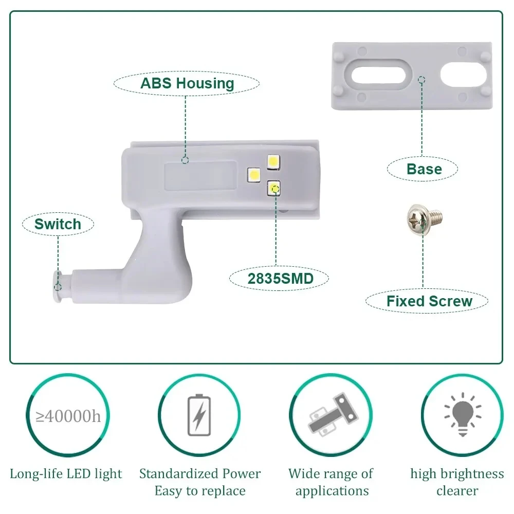 6-1PC LED Inner Hinge Lamp No Battery Under Cabinet Lights Wardrobe Cupboard Sensor Lights Bedroom Kitchen Closet Night Lamp