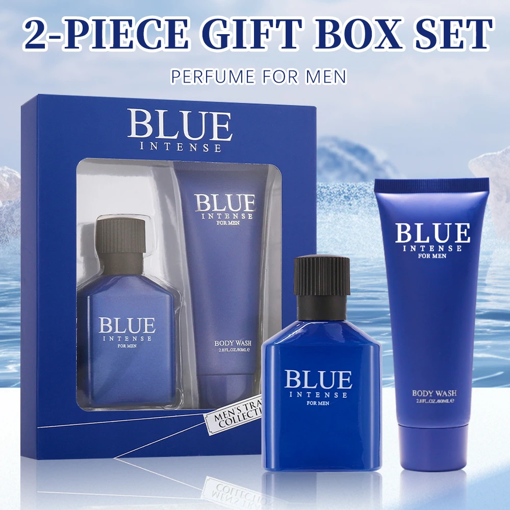 Men's Fragrance Set 1.7 Oz Eau de Toilette Spray and 2.8 Oz Body Wash 2 Piece BLUE INTENSE Gift Set for Men Travel Size Long