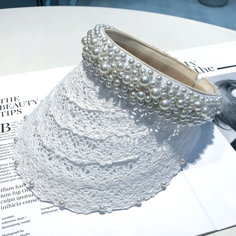 

Модная шляпа с защитой от ультрафиолета и солнцезащитным козырьком, пустой верх, солнцезащитная шляпа с широкими полями, пляжные принадлежности, повседневная кепка с жемчугом, уличная кепка