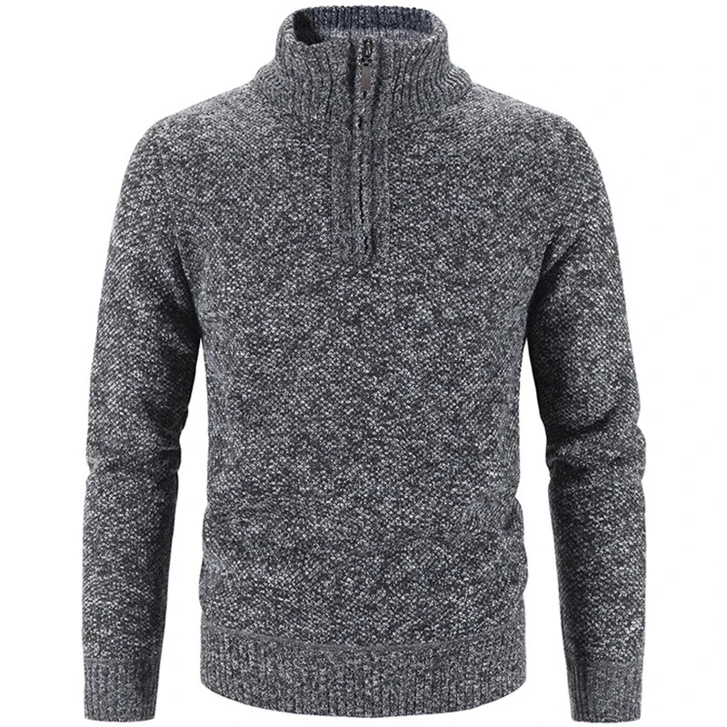 Winter Men's Fleece Thicker Half Zipper Sweater Stand Collar Warm Pullover Quality Slim Fit Knitted Sweaters Male Clothing