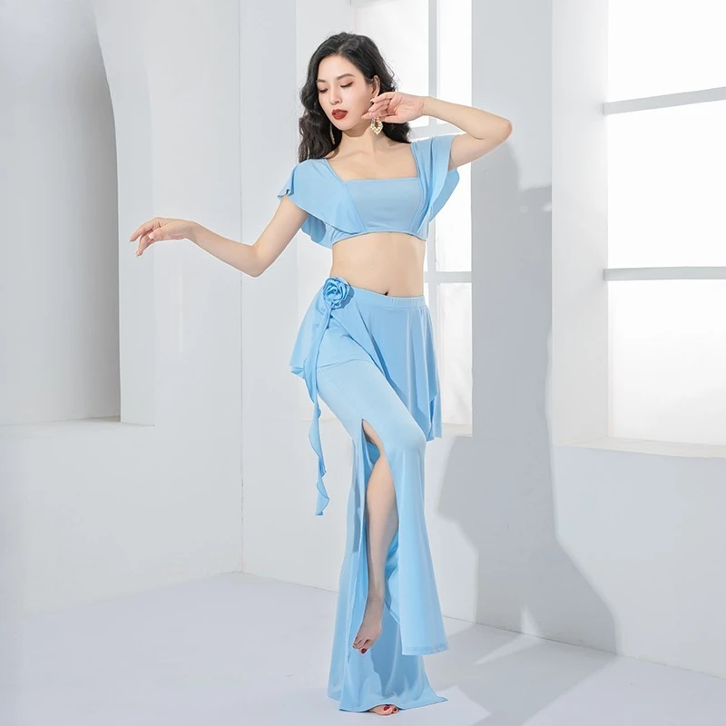 Customized Belly Dance Costume Gentle Style Flower Elements Split Wide Leg Pants Practice Clothing Class Uniform Women Clothing