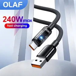 Olaf 240W Max USB Type C Cable Fast Charging Charger USB C Data Cord For Samsung Xiaomi Huawei LED Mobile Phone USB A to C Cable