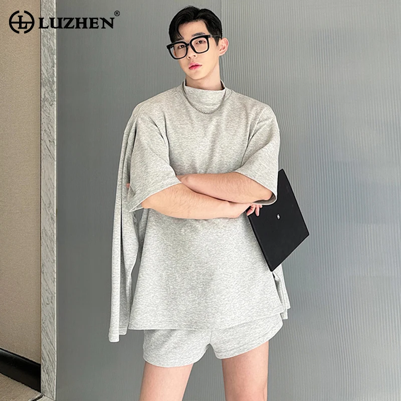 

LUZHEN 2024 Summer Men Design Trendy Short Sleeved Long T Shirt Two-piece Sets High Street Original Stylish Shorts Pants LZ2777