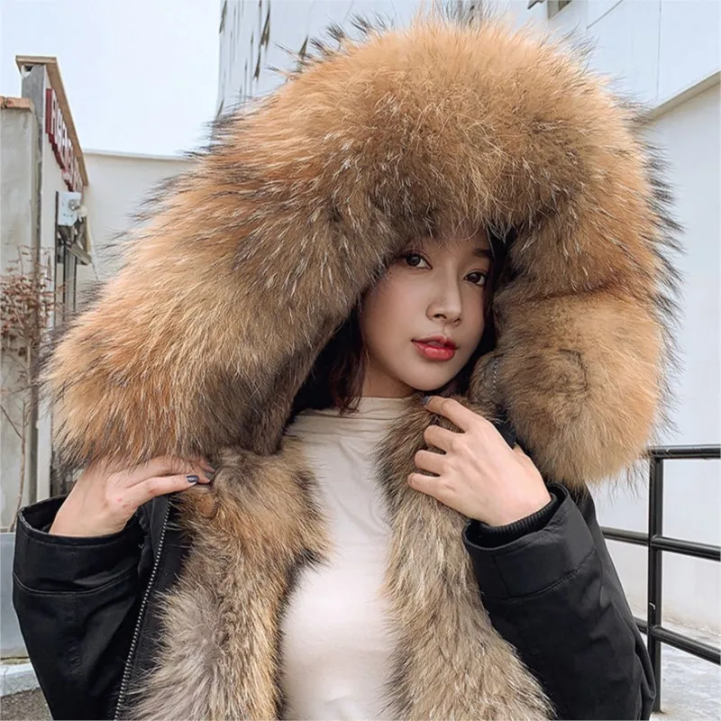 The new women's mid-length fur coat with a detachable inner liner and thick in large size