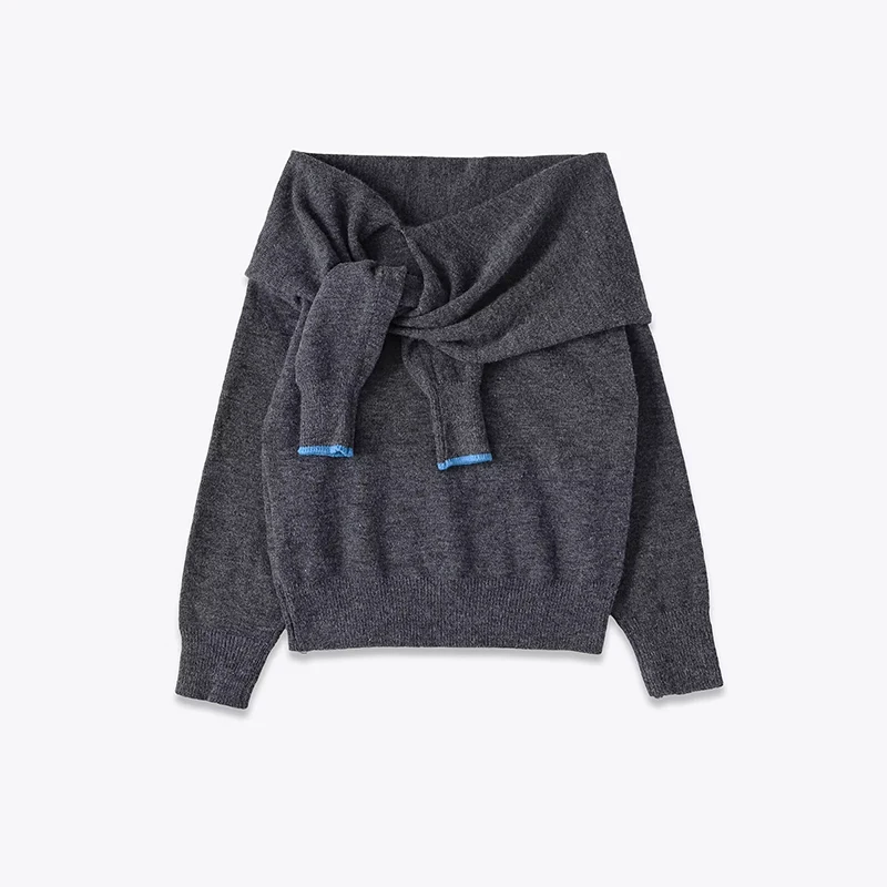 

Sexy Off Shoulder Knit Sweater For Women Long Sleeve Fashion Gray Autumn Winter Pullover Chic Lady Tops