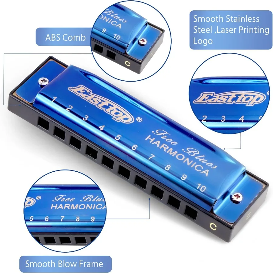 مجموعة هارمونيكا إيست توب مكونة من 310 فتحة بلوز هارب دياتونيك ماوث أورجان هارمونيكا مع 3 مفاتيح A C G للاعبي الفرقة للبالغين