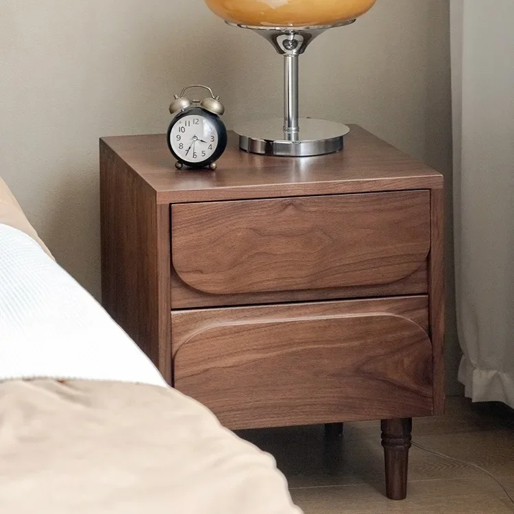 Nordic simple black walnut bedroom bedside table all solid wood household side cabinet modern log storage cabinet locker