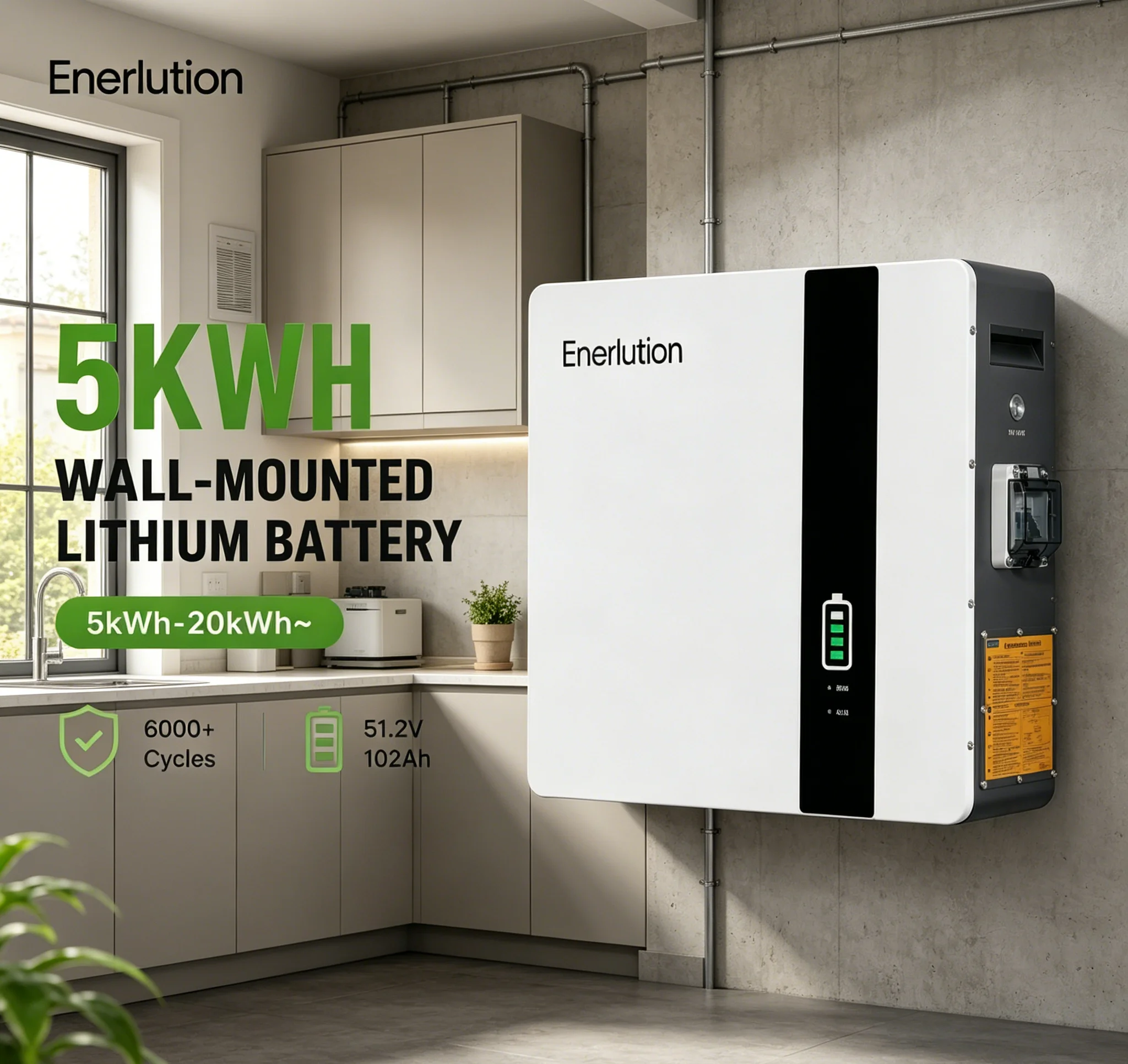 High Safety IP65 Roller LiFePO4 Battery 5KW Wall Mounted Household Energy Storage Device