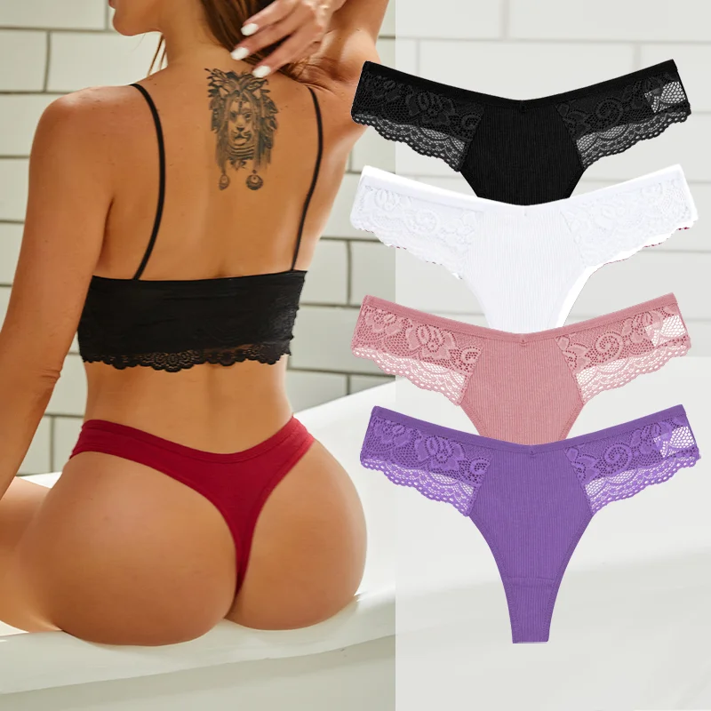 4PCS Baumwolle G-string Frauen Dessous Sexy Spitze Höschen Thongs Femme Unterwäsche Sexy Pantys Unterhose Dessous Spitze Dessous S-XL