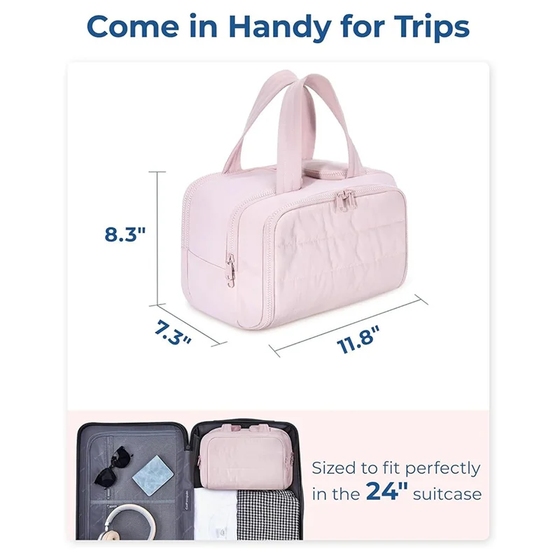 حقيبة مستحضرات التجميل للسفر من TEXU ذات سعة كبيرة وحقيبة مستحضرات التجميل للسفر ذات فتح واسع ومنظم حقيبة التخزين المحمولة مع للسفر