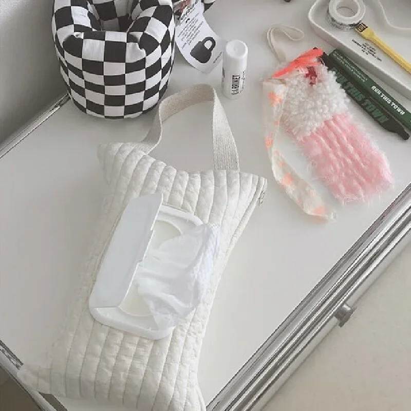 Ins Baumwolle Flip Cover Tissue Tasche Feuchttücher Fall Wiederverwendbare Hängende Tasche Papier Halter Lagerung Fall Abnehmbare Serviette Lagerung Taschen