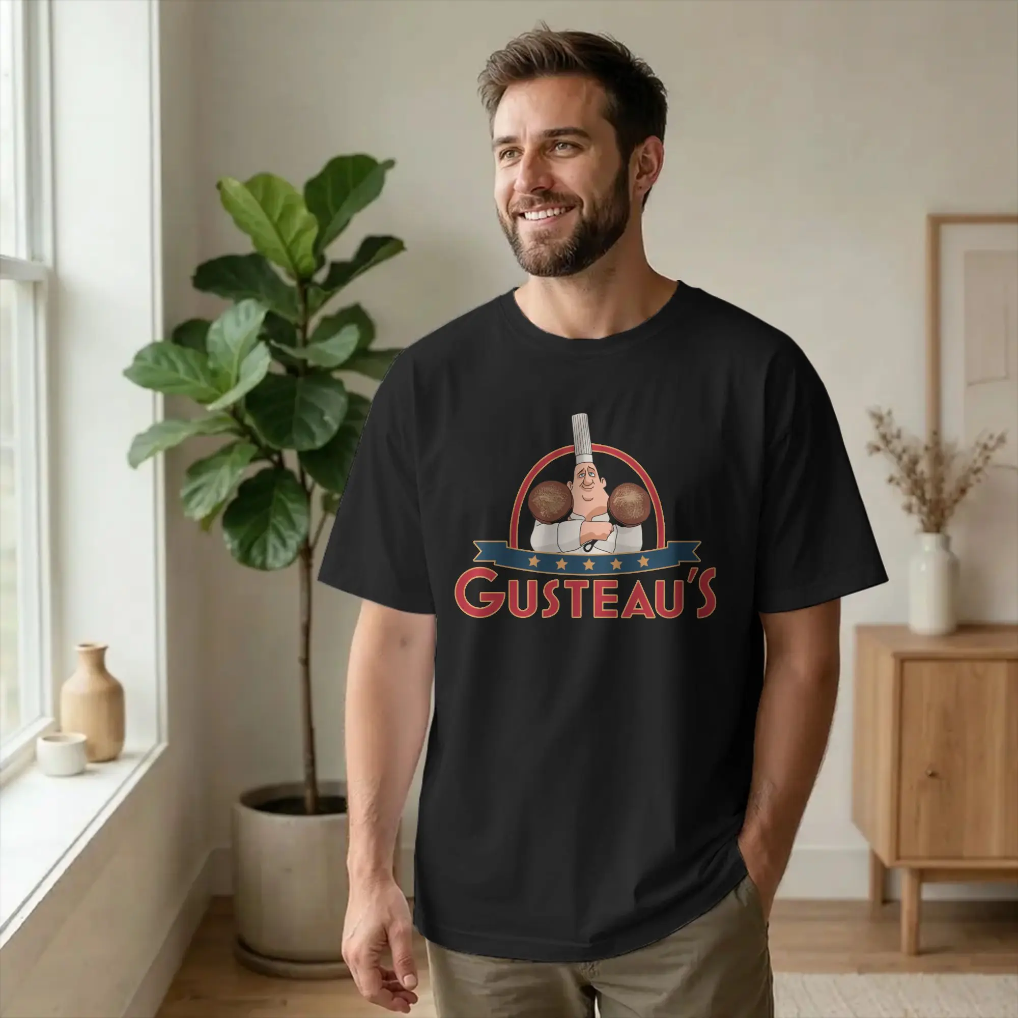 Gusteau's Anyone Can Cook Ratatouilles  Tshirts Men 100%Cotton Tops Shirts Funny Chef Cooking Culinary O-neck Short Sleeve