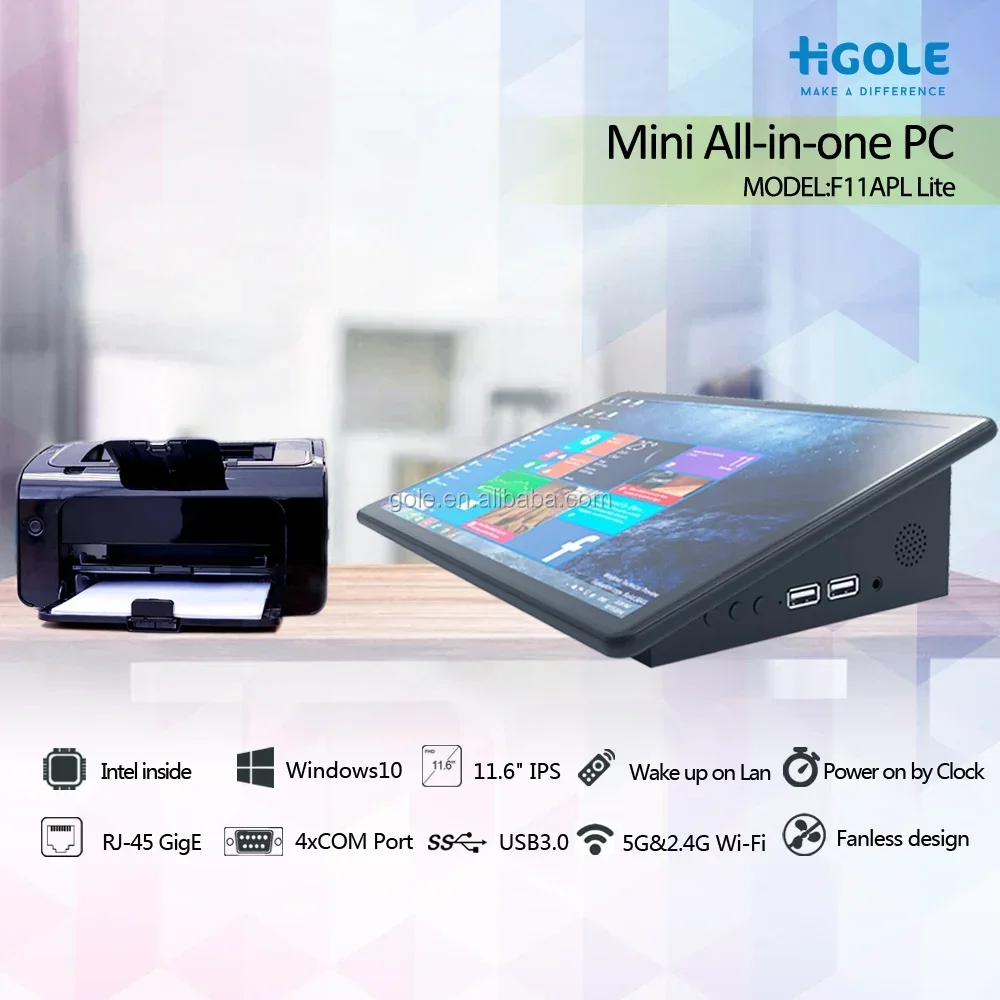 11.6 inch RS232 Fanless Tablet Industriale All in One PC Touchscreen Windows 10 Mini PC