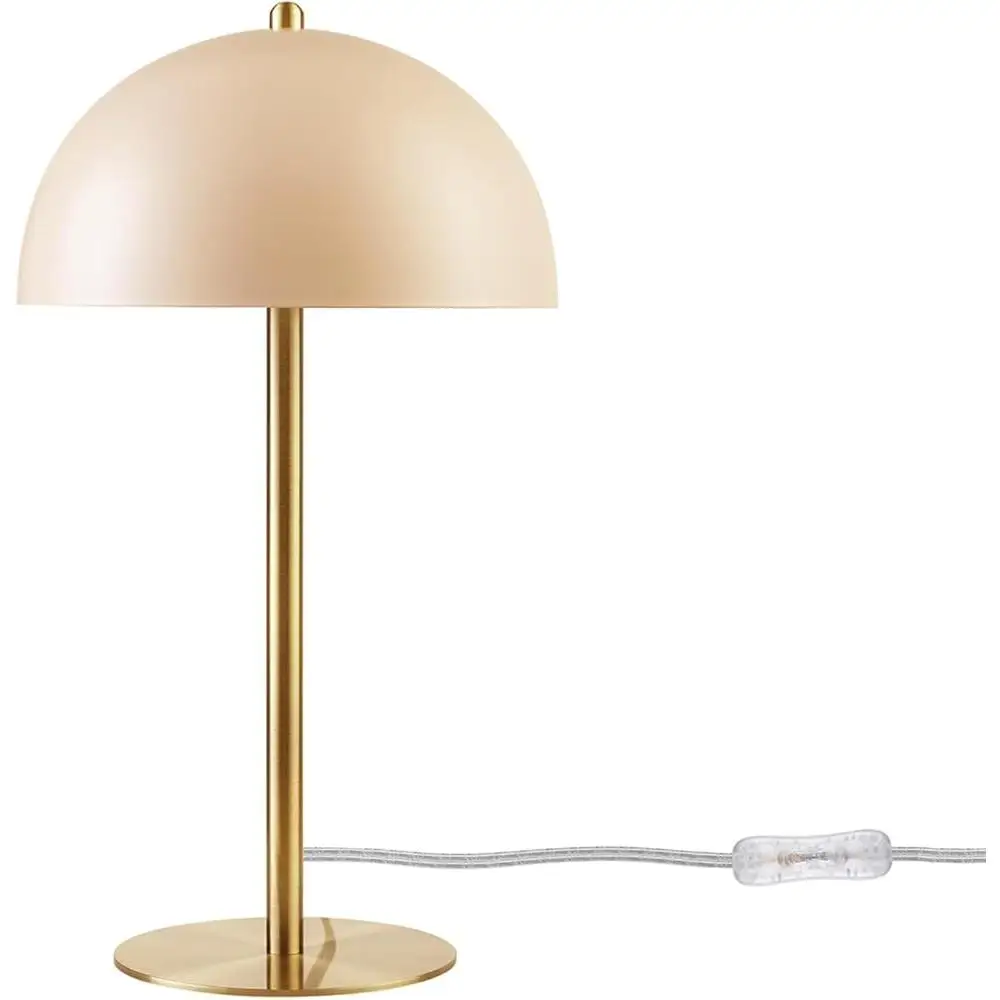 Modern Desk Lamp In-Line Rocker Switch Mushroom Shade Matte Brass Accents E26 Base Compatible LED Incandescent Halogen Suitable