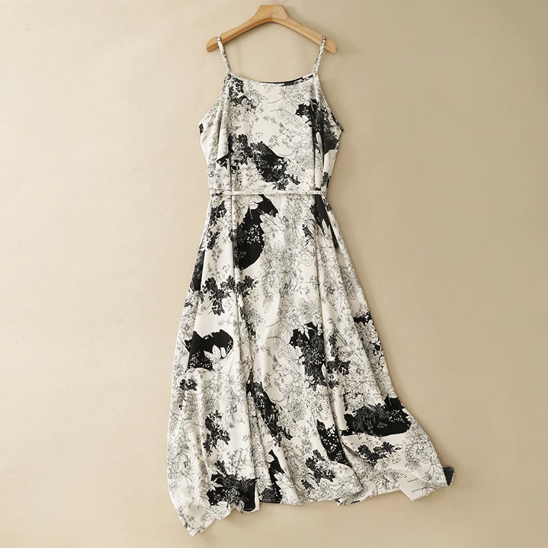 

New 2026 Summer Chinese Style Ink Print Slimming Covering up Strapless Cotton Dress Artistic Breathable Casual Long Robe F915