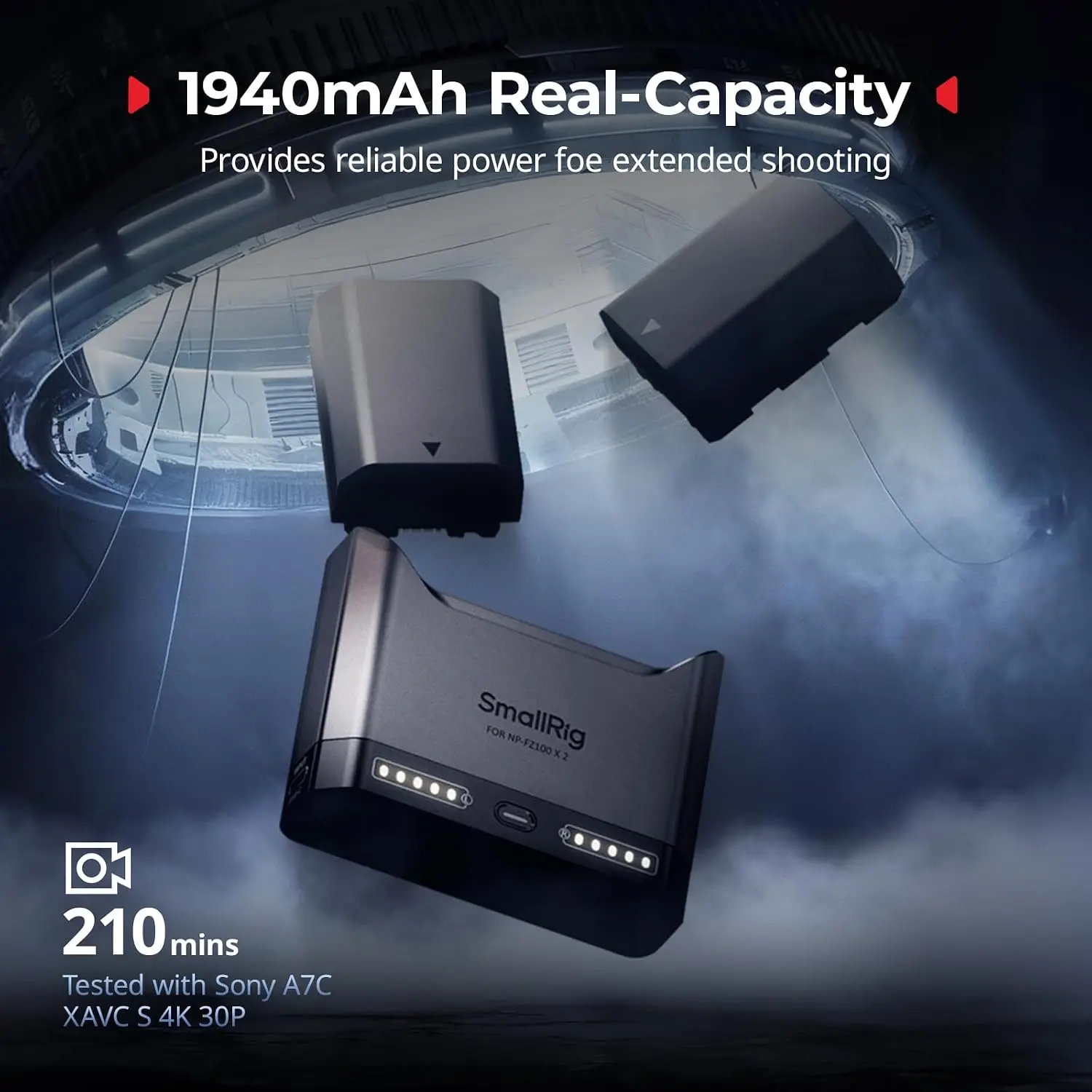 NP-FZ100 Battery Set with Dual-Slot USB-C Charger, 2-Hour Fast Charging, Compatible with A7V A7IV Cameras