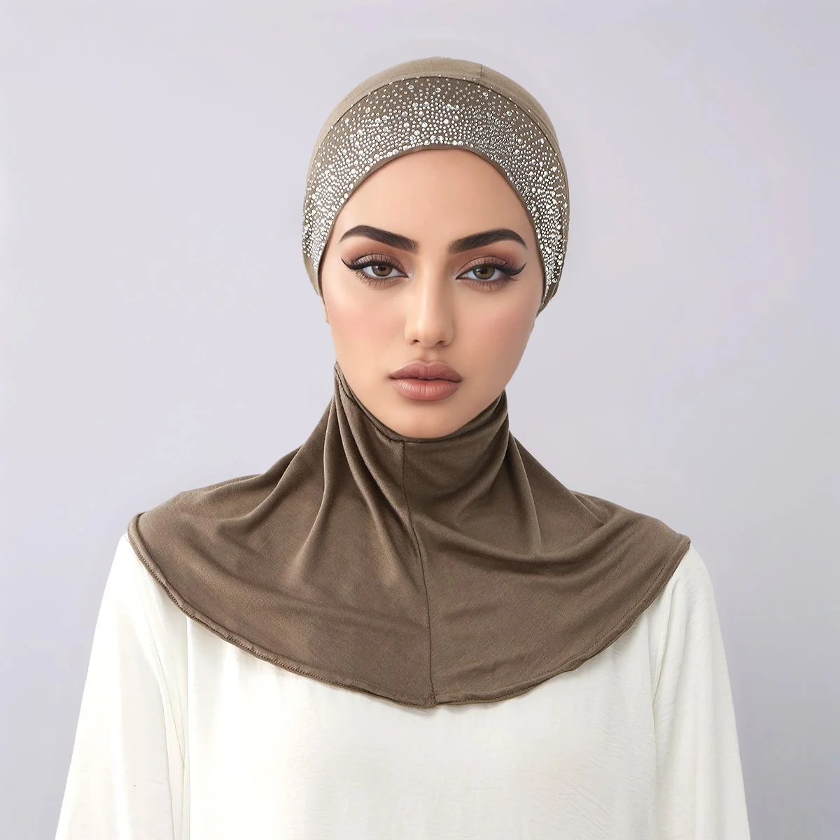 

Женский мусульманский трикотаж, мгновенный хиджаб, исламский однотонный ремешок, подкрышка, Рамадан, декор со стразами, головной платок, капот, шляпа Тубан, бандана