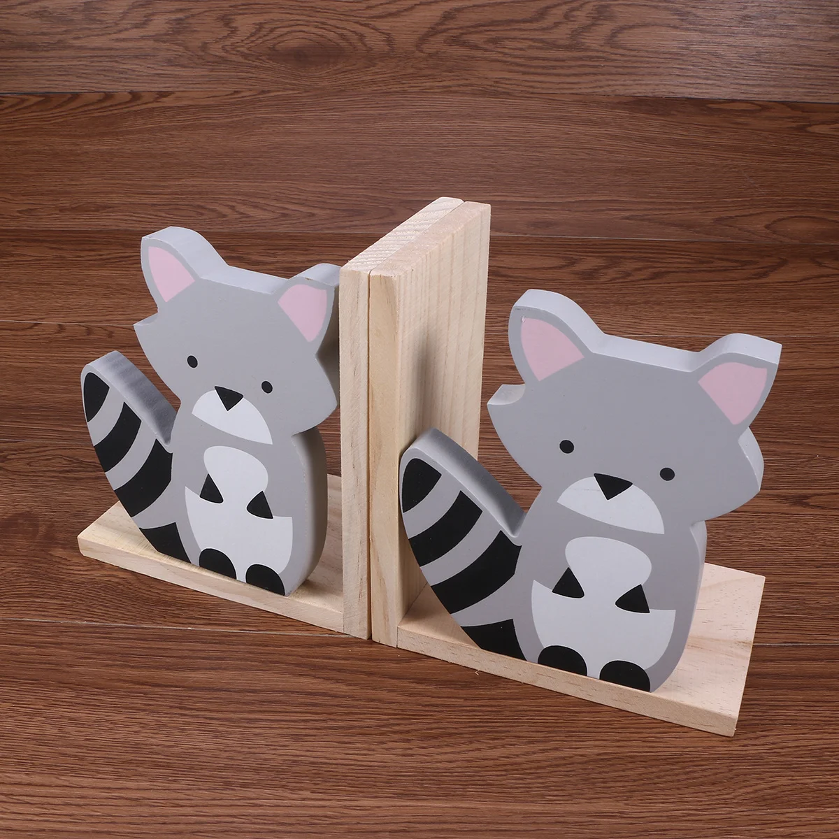 Creative Raccoon Shaped Bookends Natural Pine Wood Book Stands For Bookshelves Decorative Book Organizers Library Office