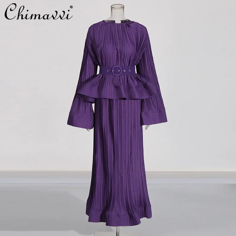 

Французская светская мода для пригородных поездок с круглым вырезом и длинным рукавом, тонкая рубашка с высокой талией, юбки «рыбий хвост», комплект из двух предметов, женский осенний комплект