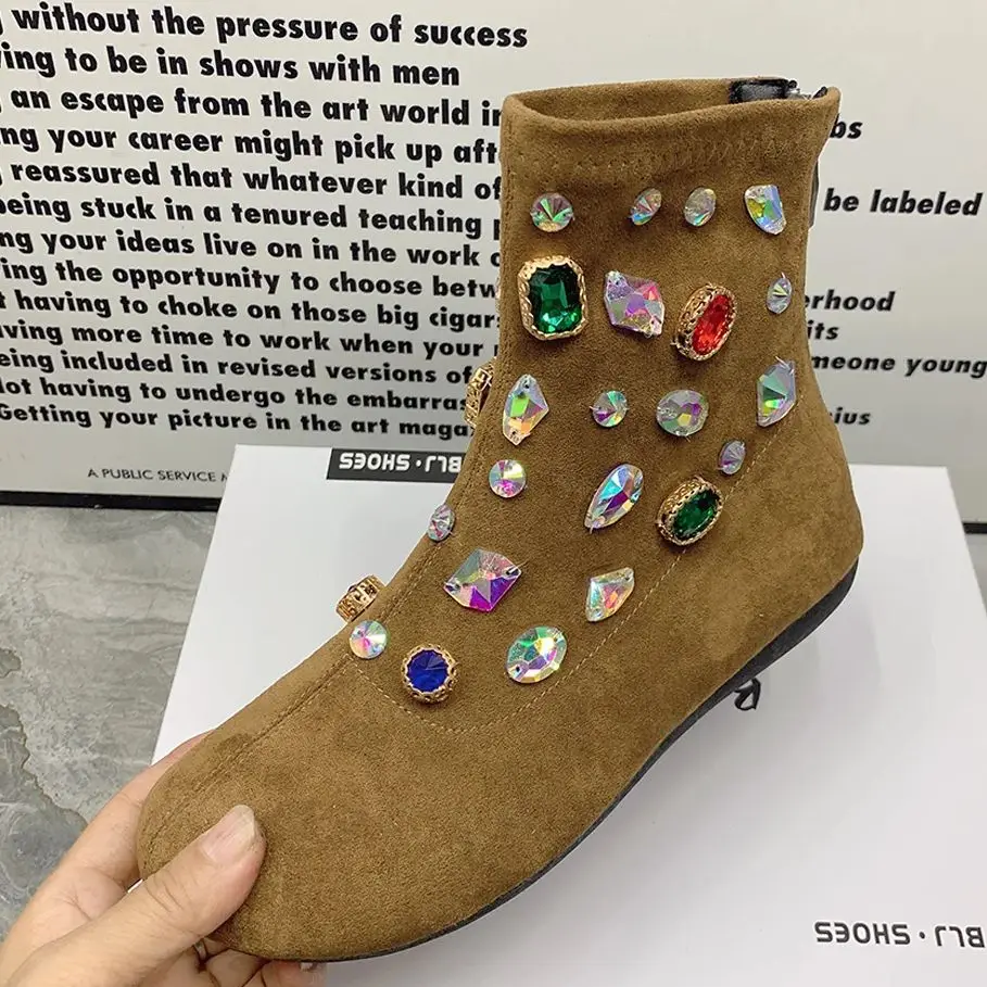 

Модные женские ботинки со стразами, ботинки на плоской подошве больших размеров, нескользящая зимняя женская обувь, теплые зимние ботинки на меху, дизайнерская женская обувь