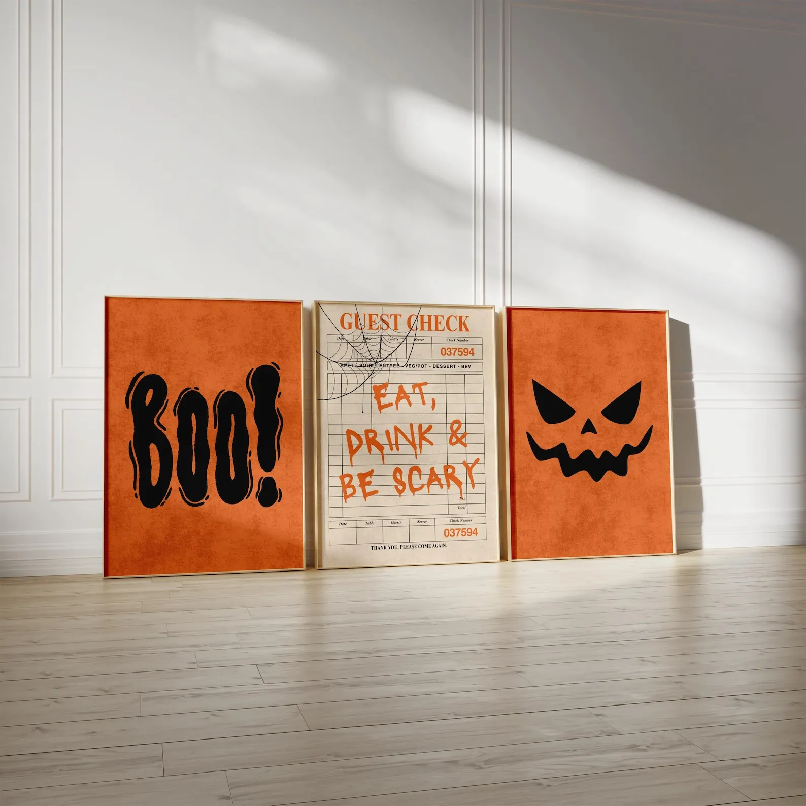 3pcs/set Cute Ghost Wear Witch Hat & Read Book Canvas Print Halloween Boo Evil Face Wall Art Poster for Modern Autumn Home Decor