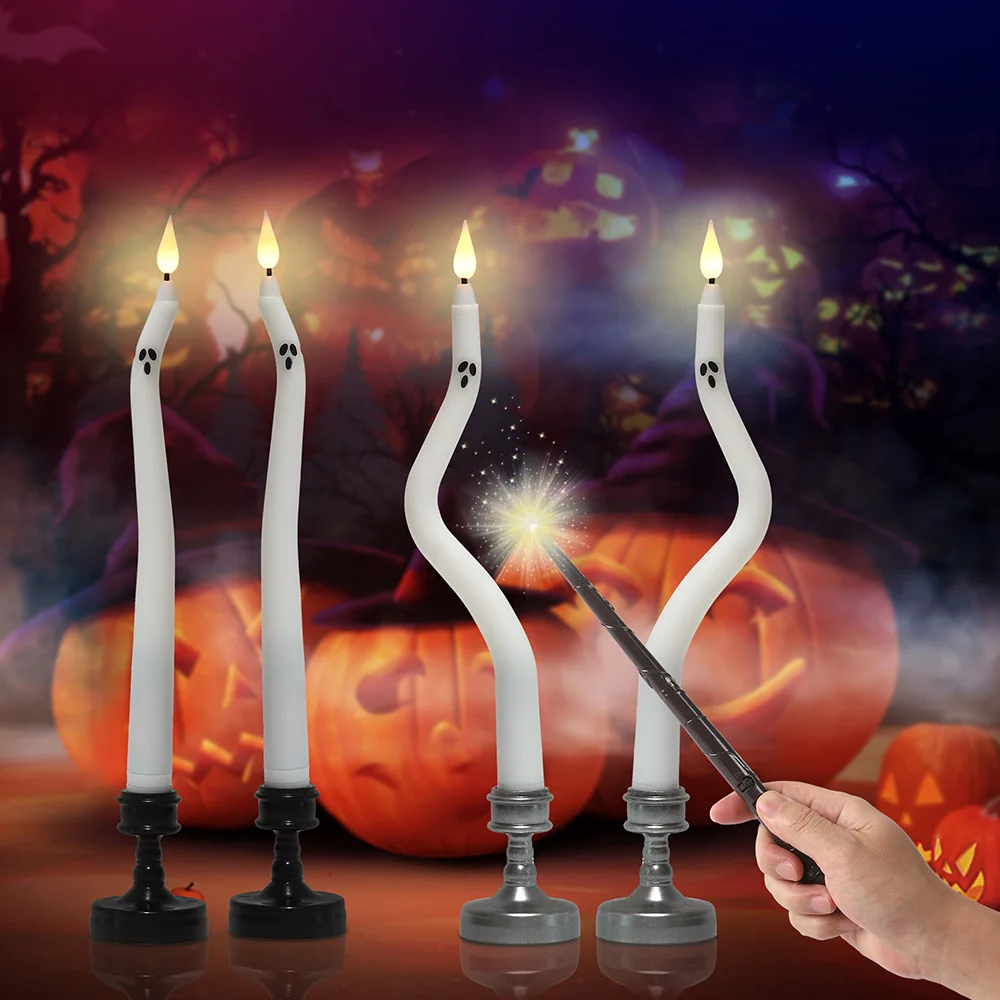 S-Shaped Twisted Long Stem LED Electronic Flameless Candles Flickering Warm Light with  Magic Wand Control Candle for Home Decor