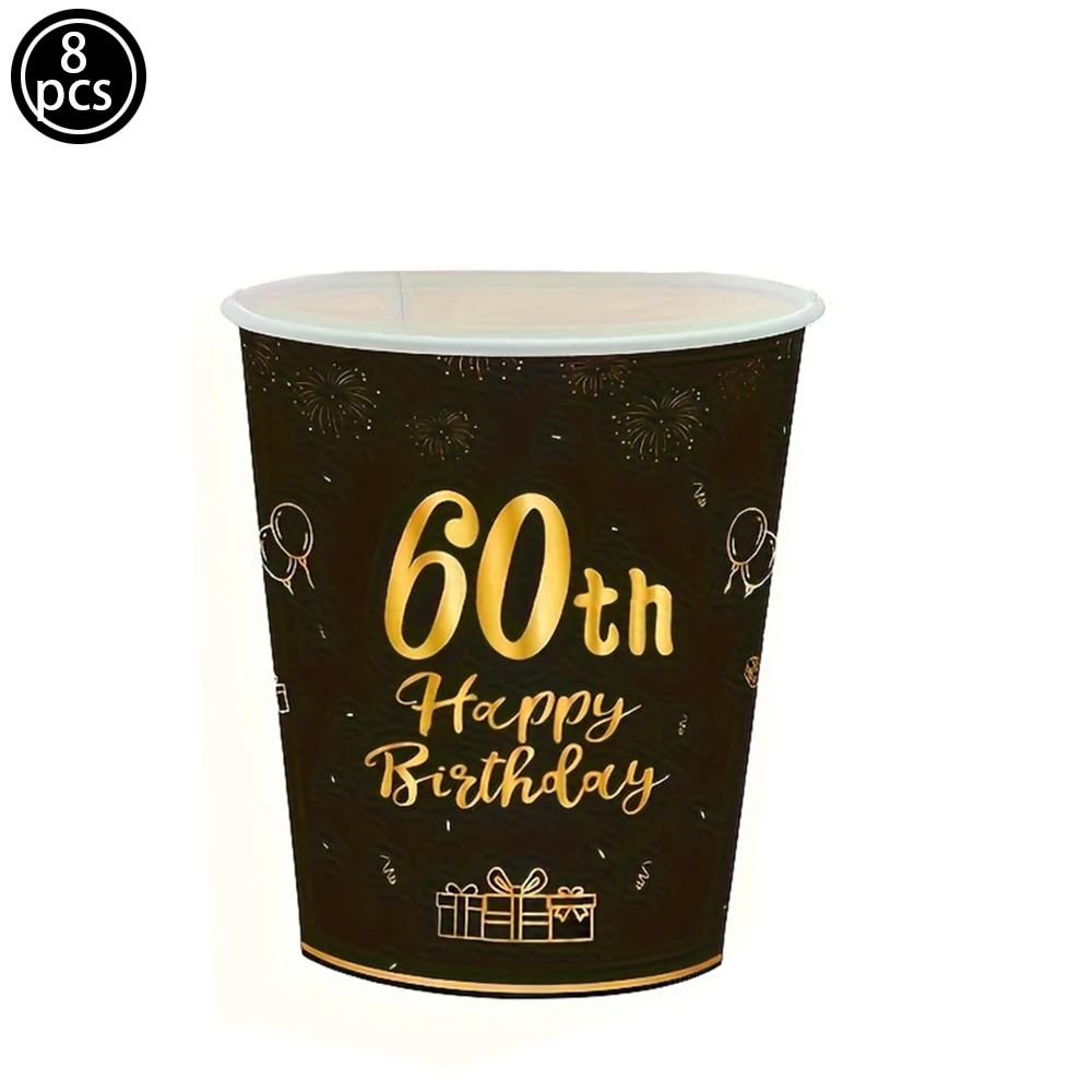 남녀공용 생일 장식, 블랙 골드, 해피 60 Bday 배너, 풍선 플레이트 컵, 냅킨 식탁보, 파티 용품