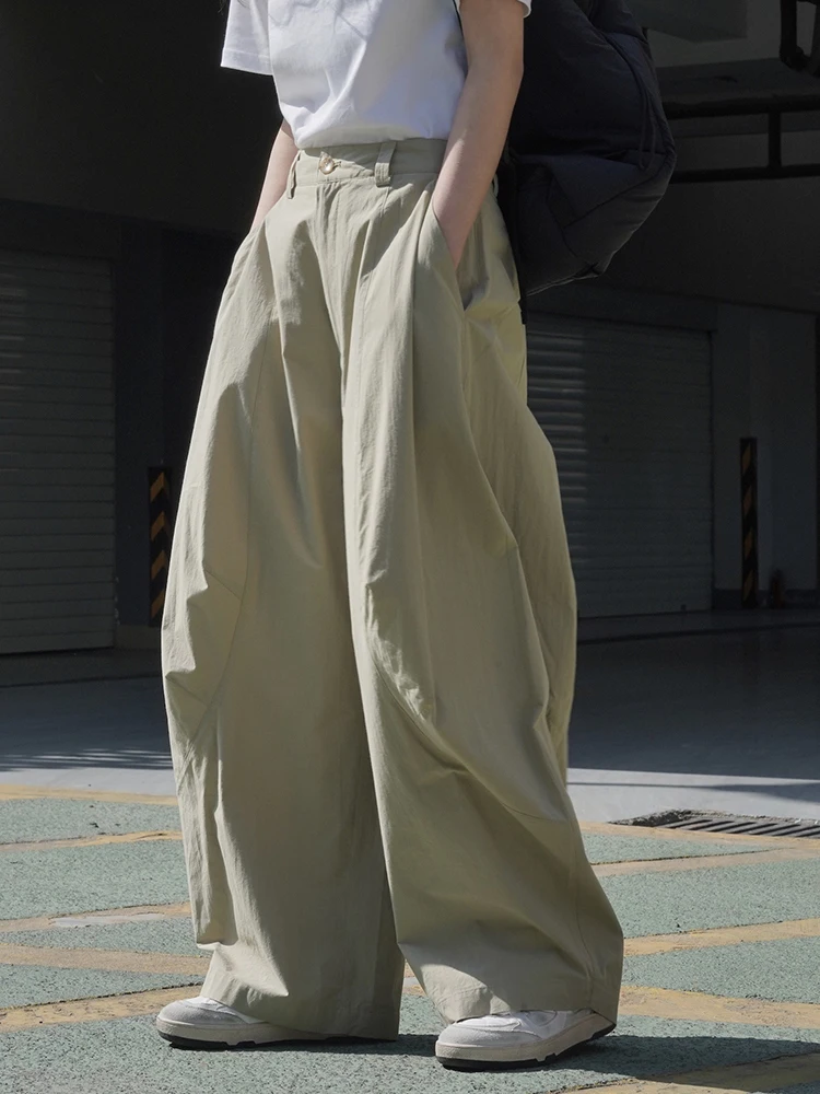 [LANMREM Fashion Wide Leg Pants For Women High Waist Solid Lantern Trousers Korean Style Clothing 2025 Spring New 26D8784