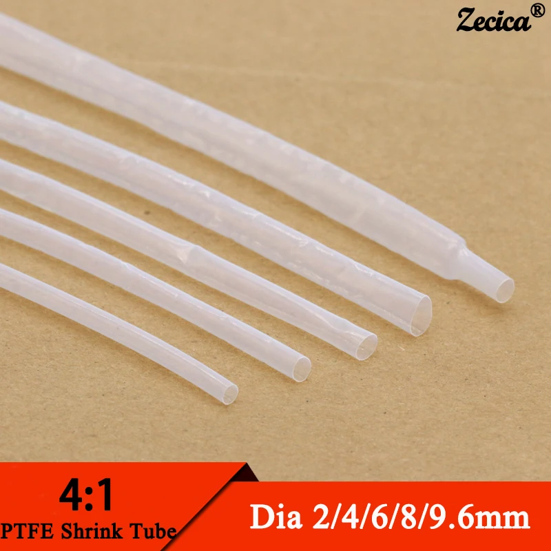 1/2/5m PTFE Heat Shrink Tube Diameter 2mm 4mm 6mm 8mm 9.6mm  High Temperature 260Deg. C/600V 4:1 Shrinkage Ratio Translucent