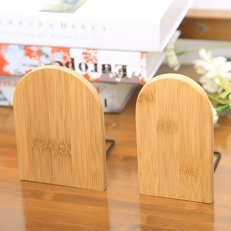 Nature Wooden Bookend Support Non-skid Magazines Book Holder Desktop Storage Shelf Albums Bookrack Home Desktop Organizer