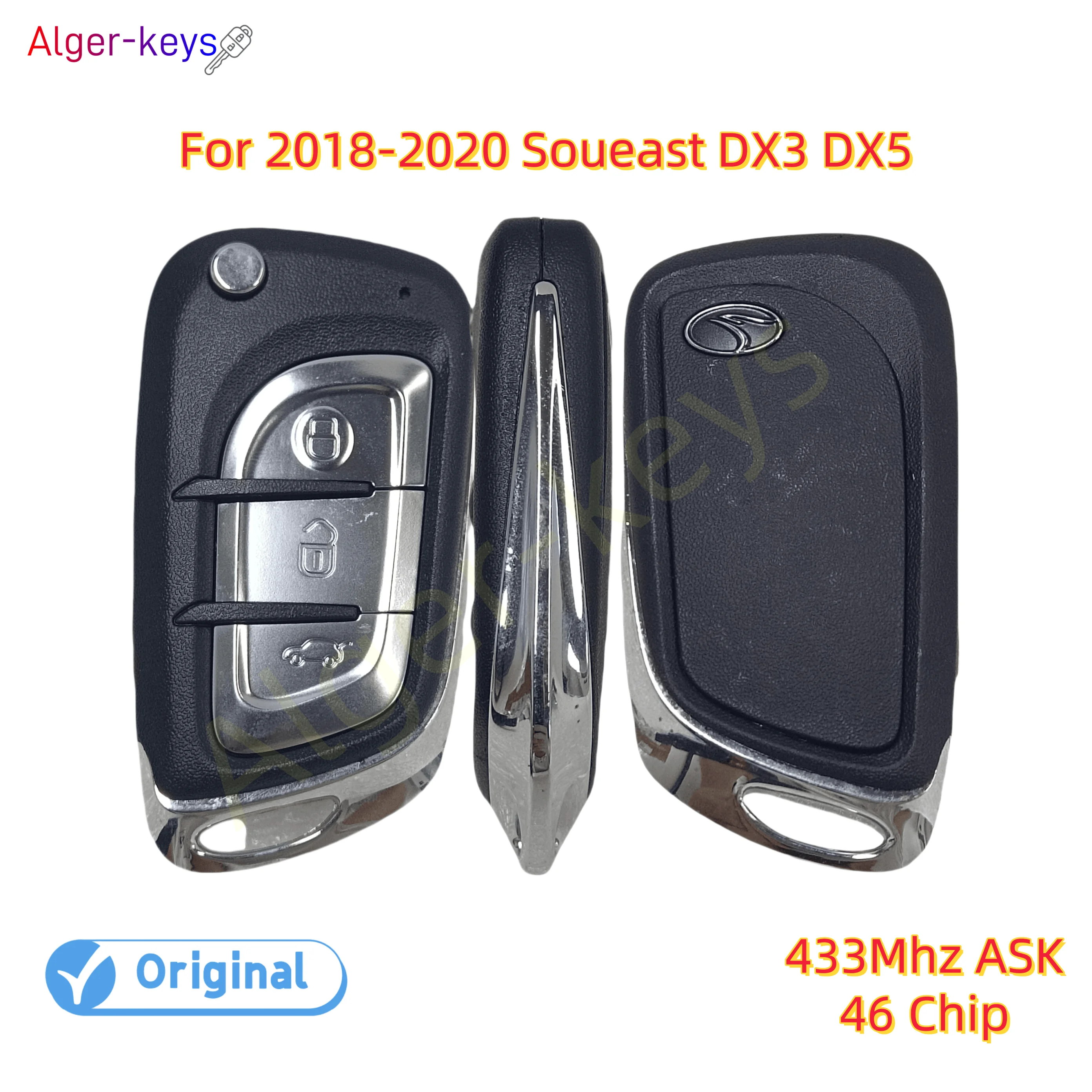 Alger-keys OEM Genuine Original Remote Control 3 Bttuons for 2018-2020 SOUEAST DX3 DX5 Flip Remote 433Mhz ASK 46 Chip