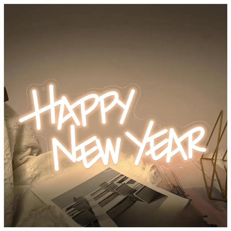Happy New Year Neon Sign Dimmable Lights USB Powered Decor For Home Gathering 20cm/7.87in×40cm/15.75in