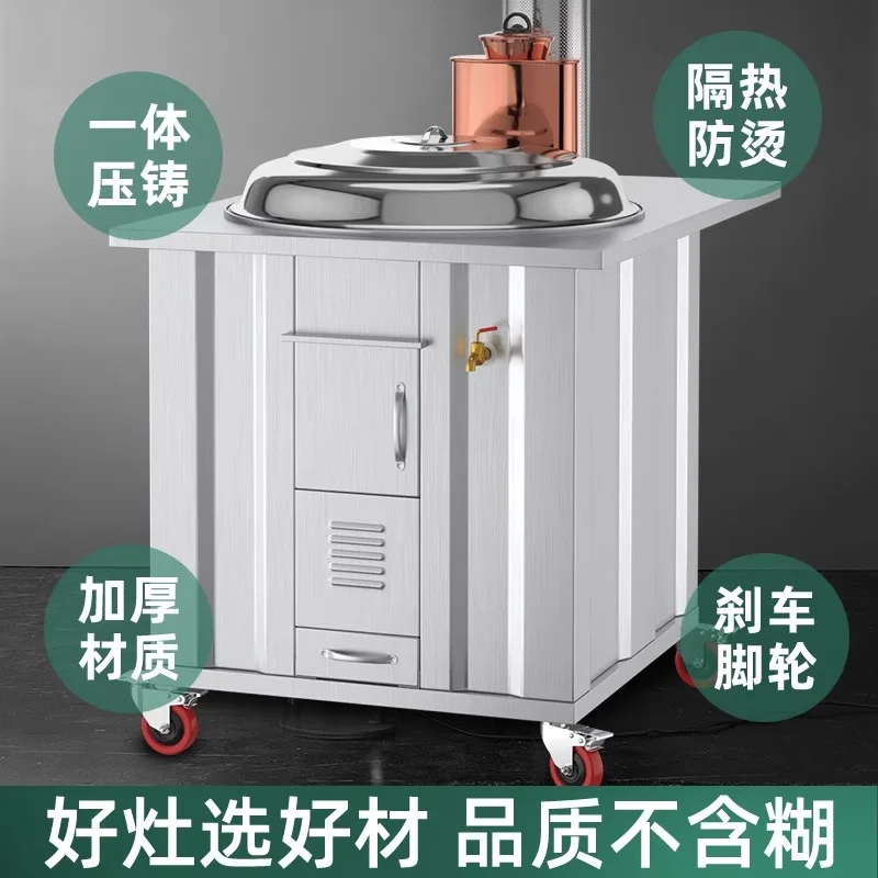 Stainless steel household single pot firewood stove for rural tourism, mobile earth stove with folding board integrated