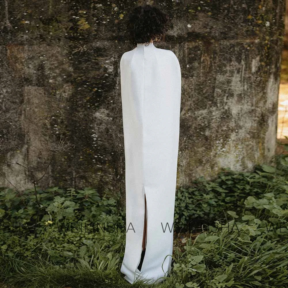 Classic Wedding Dresses Jersey Sheath/Column Hall Wedding Dresses Ivory Turtleneck Cloak Split Contemporary Bridal Gowns Long