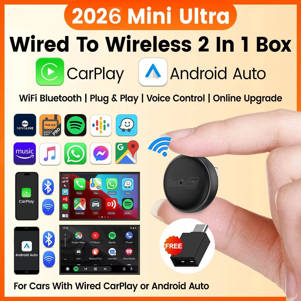 

2026 Carlinkit Mini Ultra 3 Wireless CarPlay Dongle Android auto 2in1 Adapter for Car infotainment Plug & Play BT5.4 Wifi 5.8G