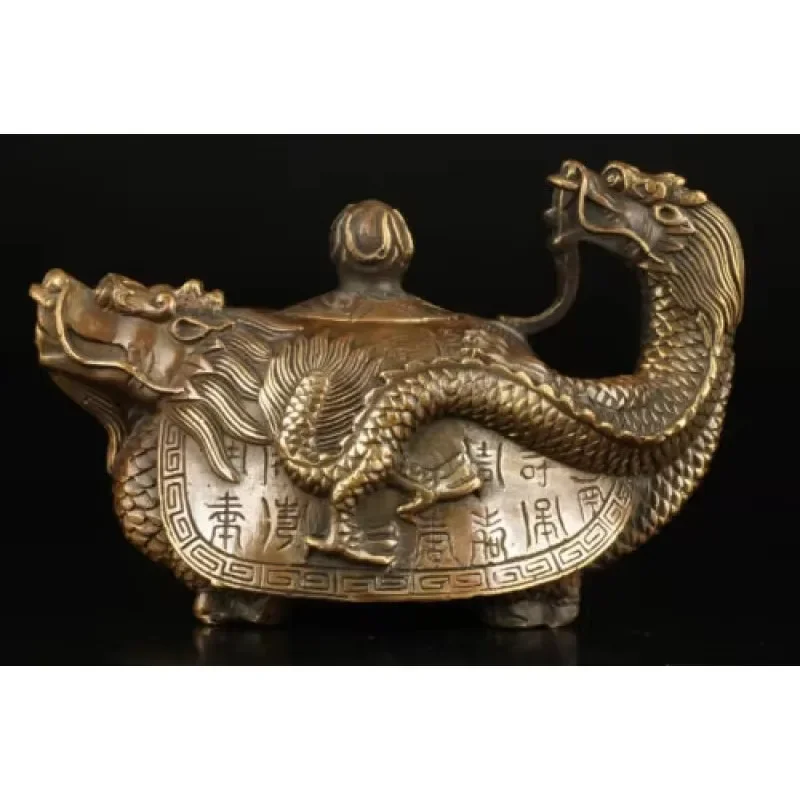 Chinese Brass Hand Carved Dragon Teapot with Kangxi Mark