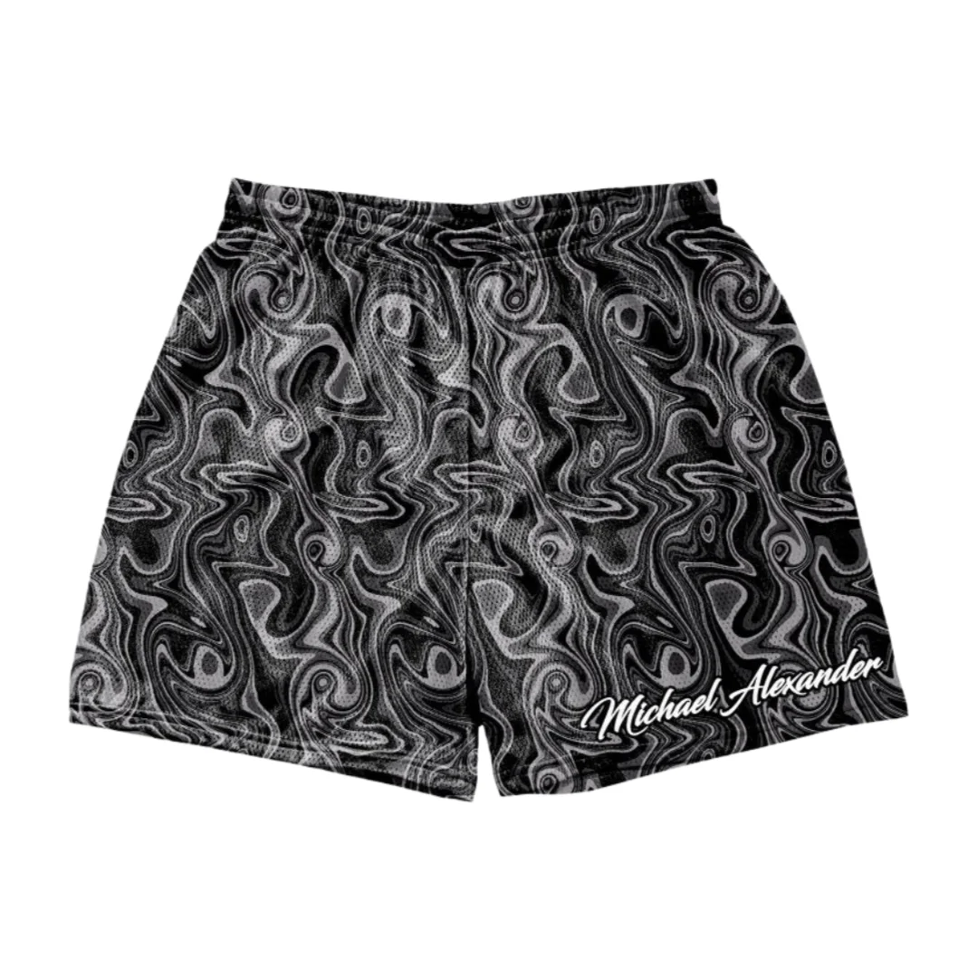 Shorts en maille pour hommes à imprimé marbré liquide avec poches, séchage rapide, respirant, pour la gym, le basketball, le streetwear Y2K, décontracté, style moto