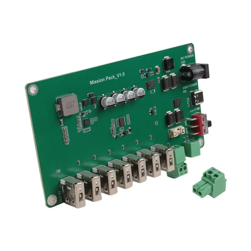 

USB-станция ELECT-USB для платы PCBA: 7 портов USB-A (10А), 2 клеммных блока (5А), разъем DC (5.0/2.0 Pin) и вход/выход Type-C PD