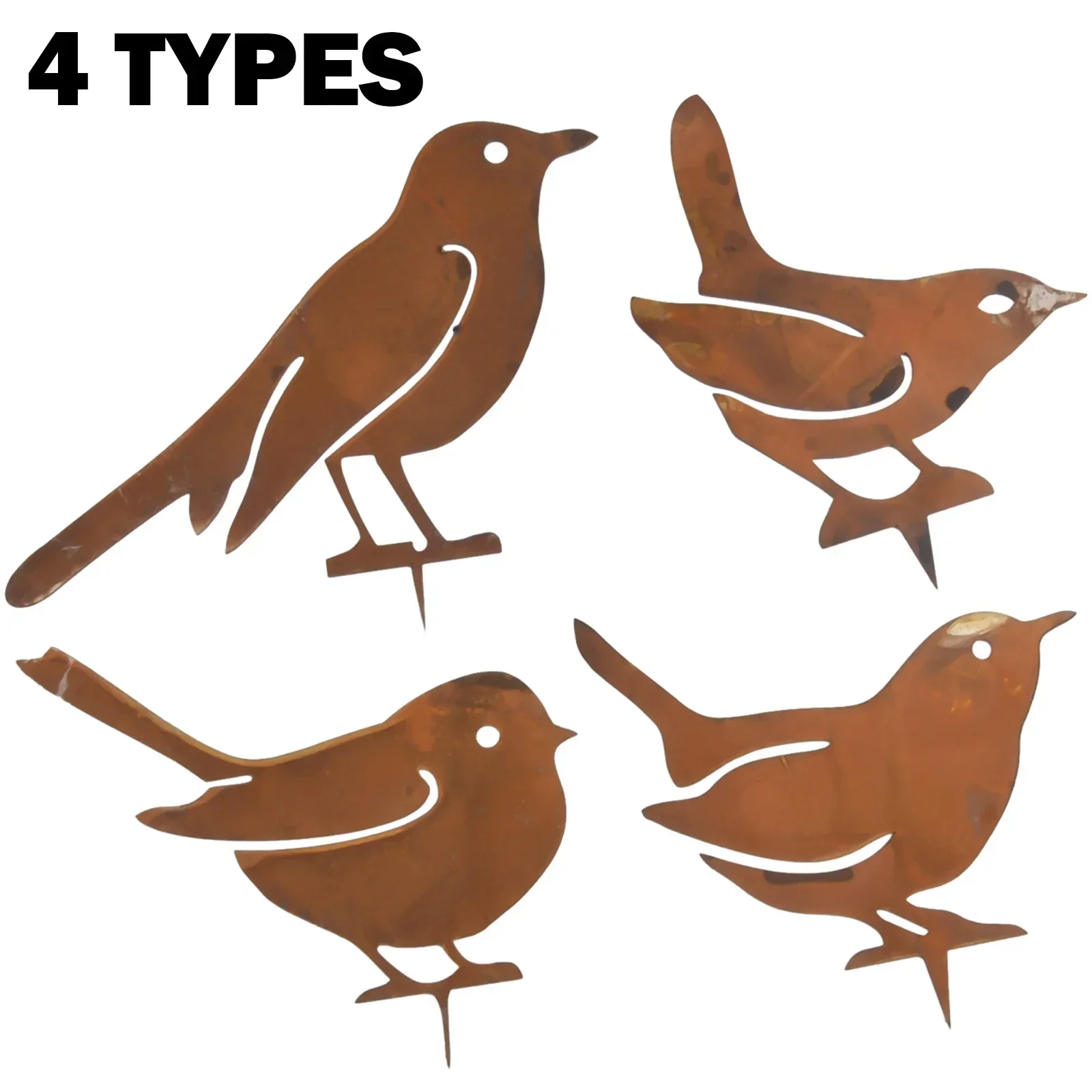 4Pcs Rusty Metal Bird Silhouettes Garden Fence Decor Wood Pecker Gardening Country Robin Art Metal-Yard Decoration Party Favors