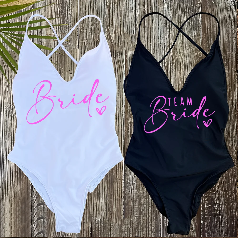Female Bridal One Piece Swimsuit Team Bride love Sexy Bathing Suit Padded Swimwear Women Bikini Bachelor Party Swim Beachwear