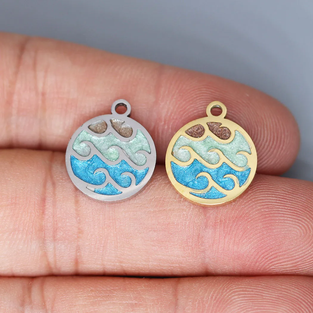 3pcs/Lot Enamel Blue Ocean Wave Charms Pendant DIY Necklace Handmade Earring Aesthetic Accessories Jewelry Making Supplies