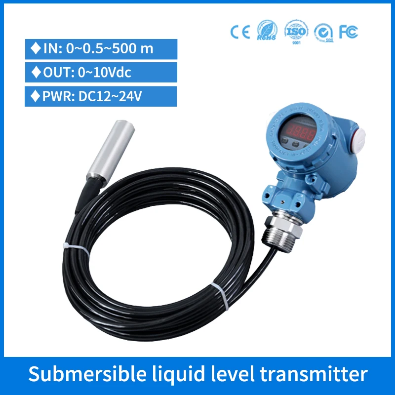 LED Display Diesel Fuel Tank Dirty Water 0-10v Liquid Level Sensor Displacer Transmitter Hydraulic Level Transducer Indicator